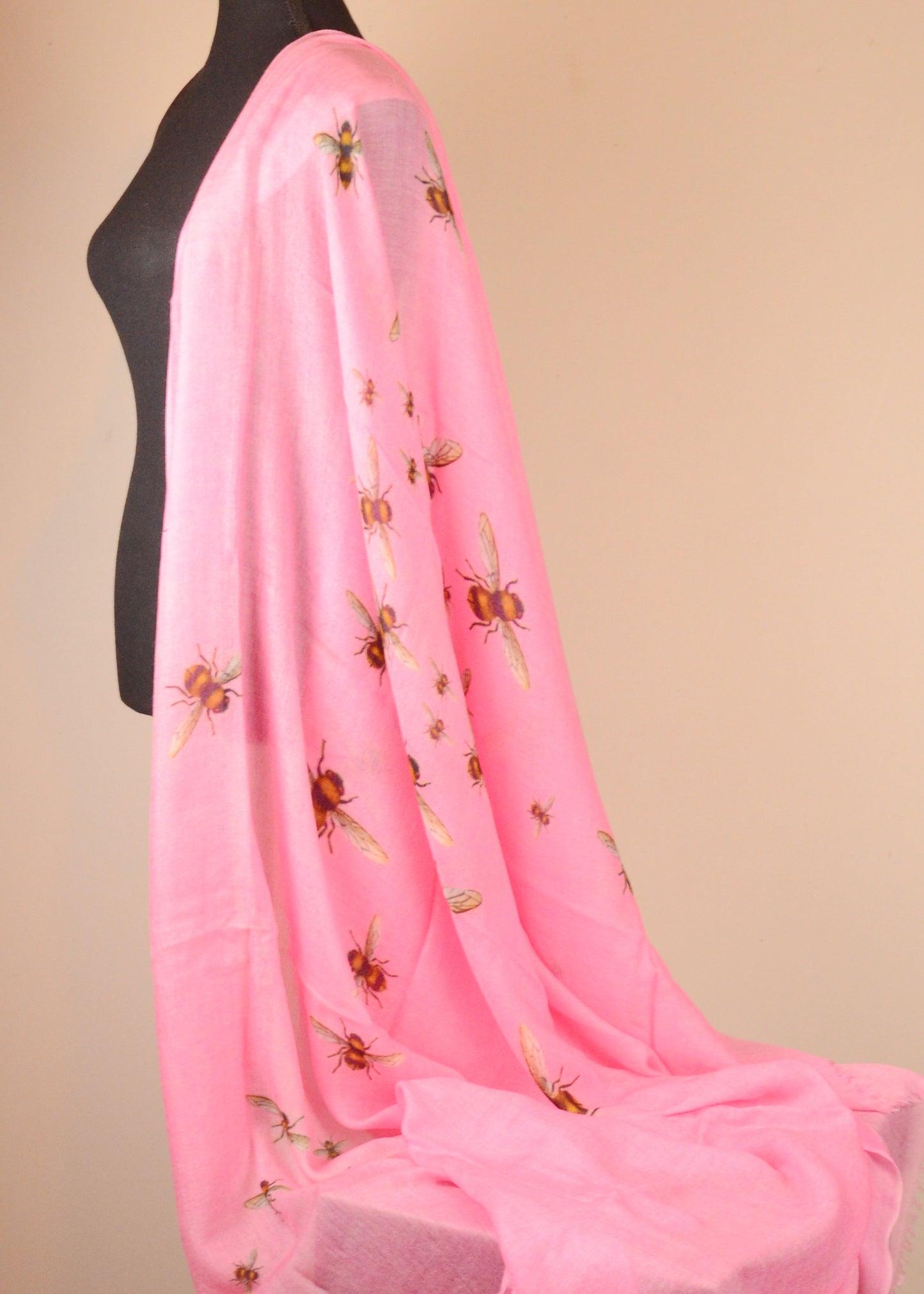 Pink Bee Prints Pashmina Stole