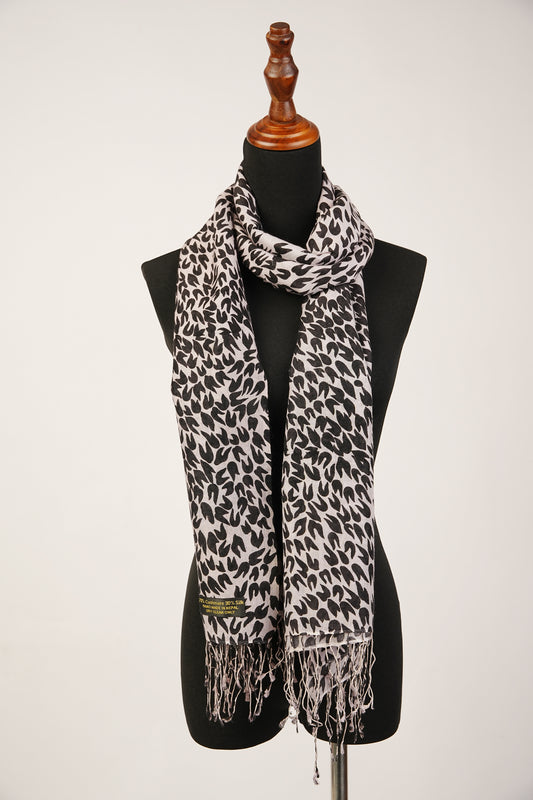 Ivory and black cashmere shawl with animal print