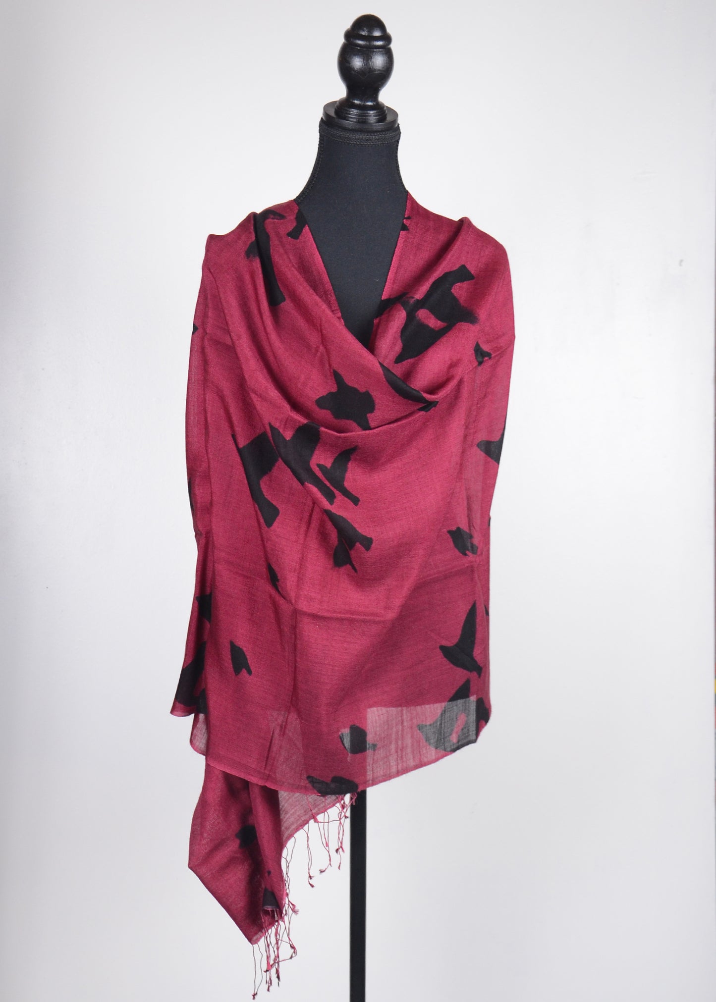 Deep Pink Birds print Cashmere Shawl