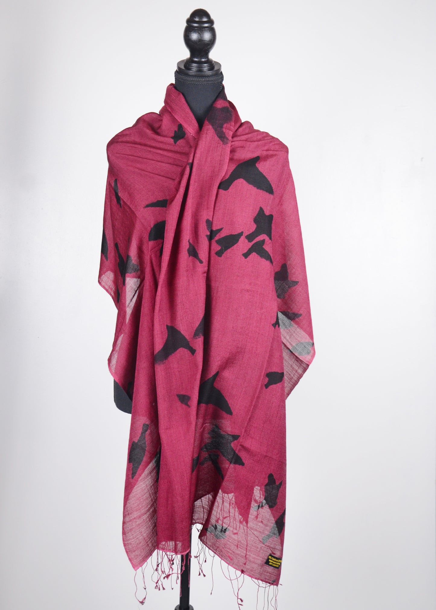Deep Pink Birds print Cashmere Shawl
