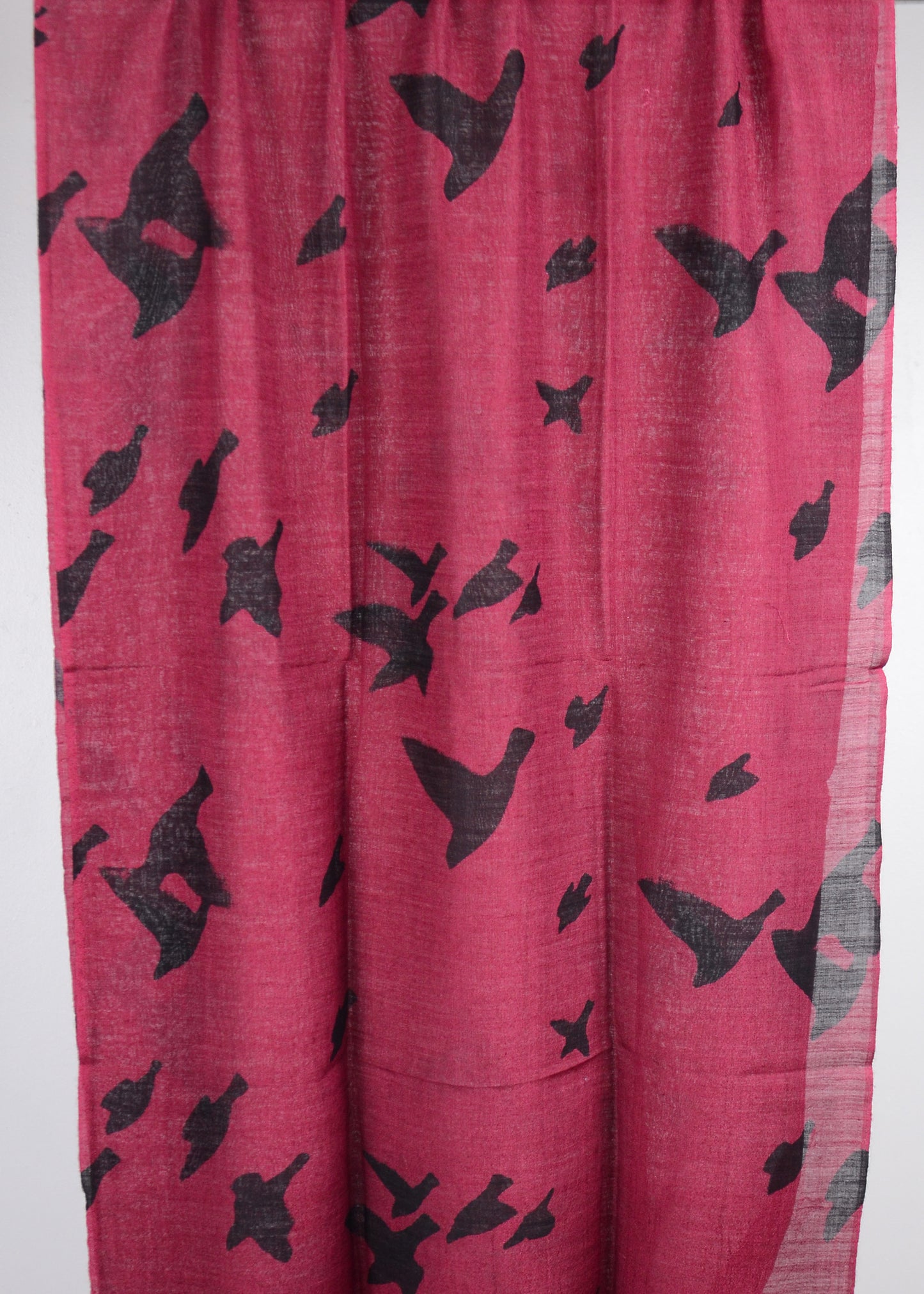 Deep Pink Birds print Cashmere Shawl