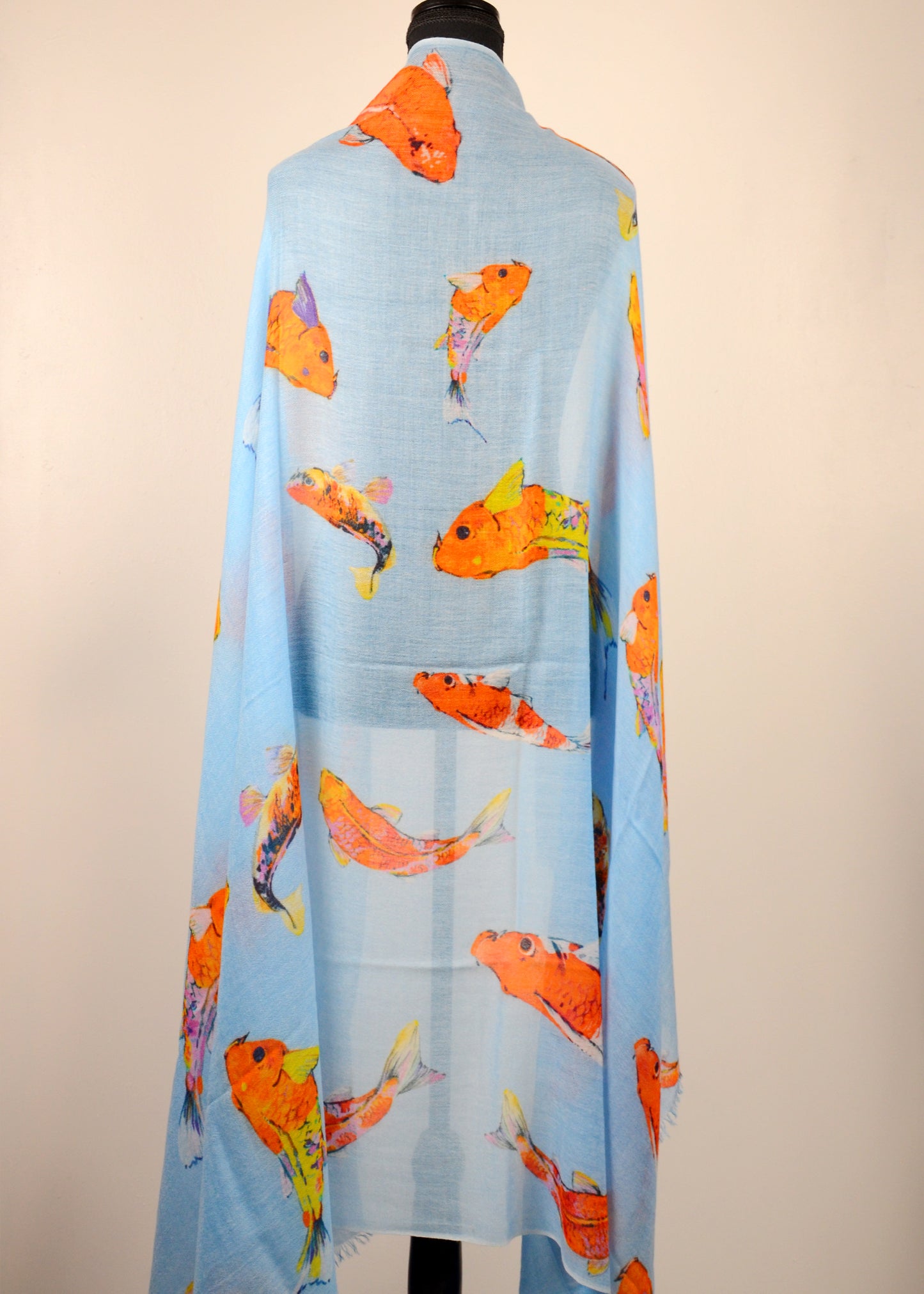 blue fish print cashmere shawl