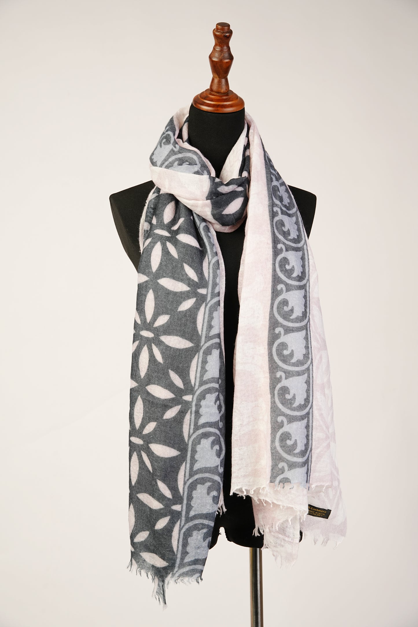 Elevate your appearance with this luxurious felted cashmere Ajrakh pattern shawl