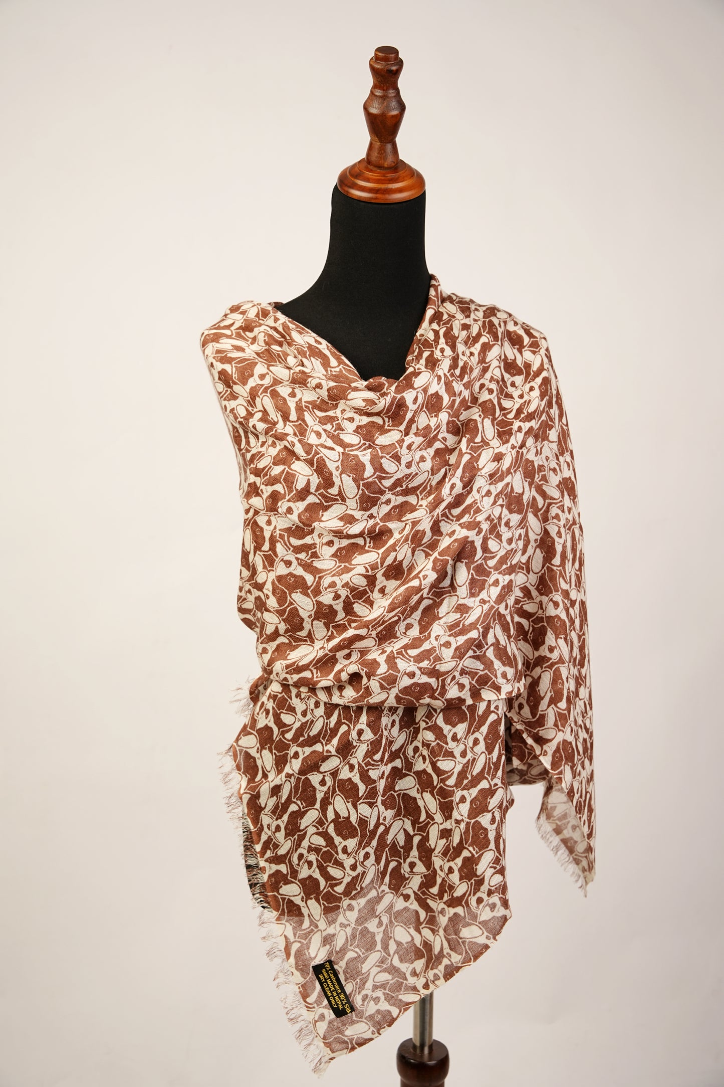 light brown animal print cashmere shawl