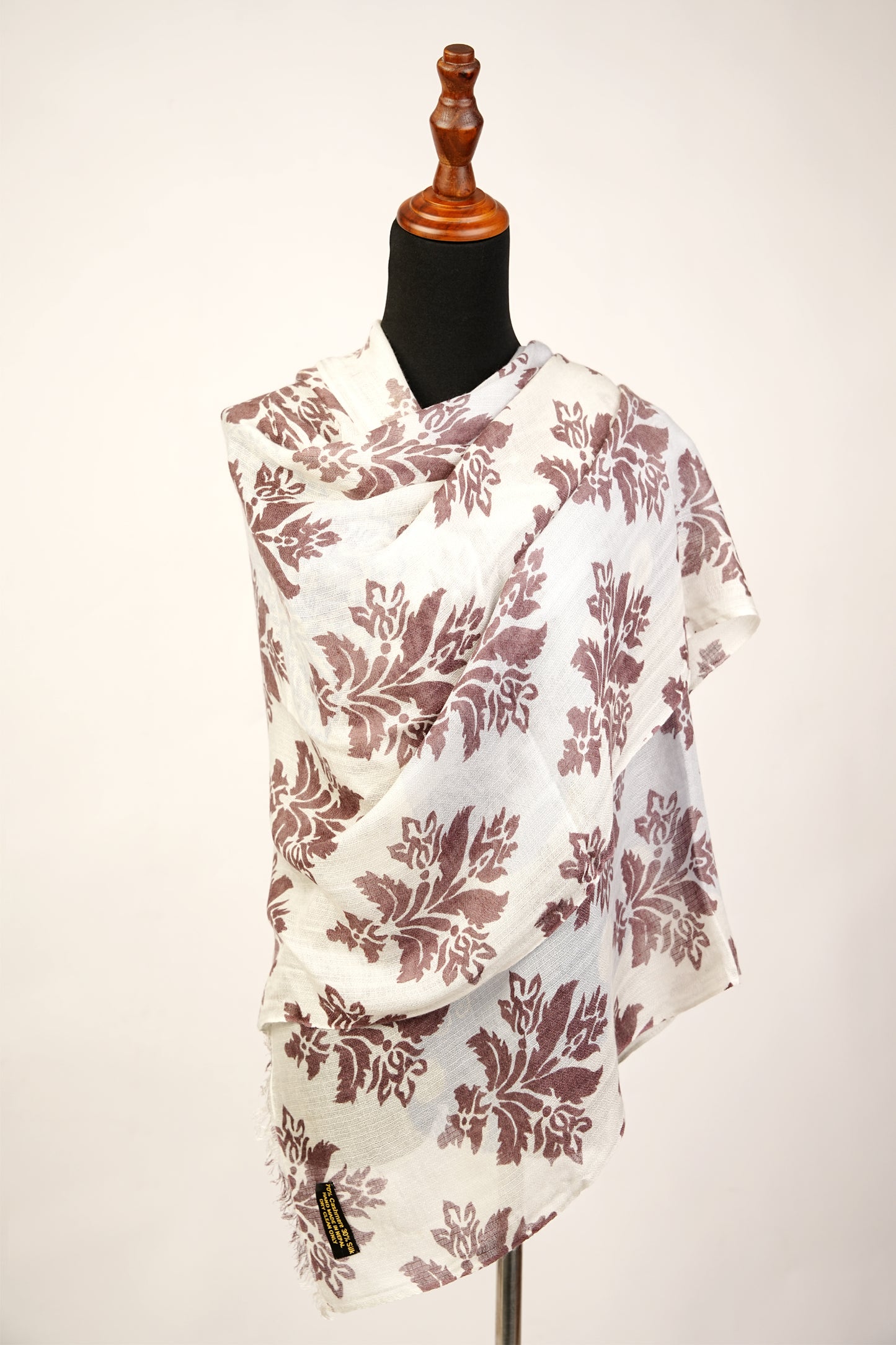 Cashmere Silk Shawl with Plant Print