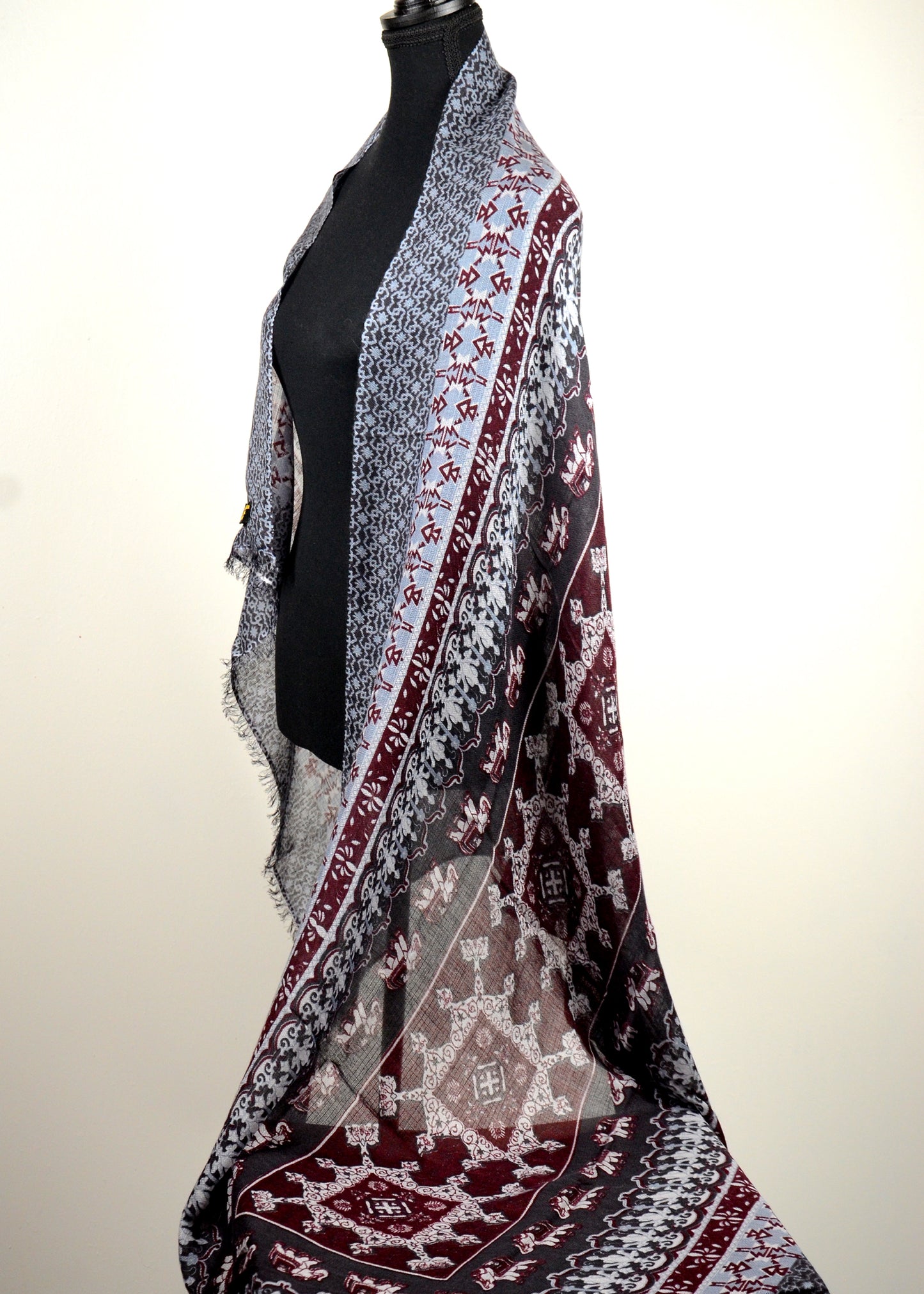 Elephant print burgundy cashmere wrap