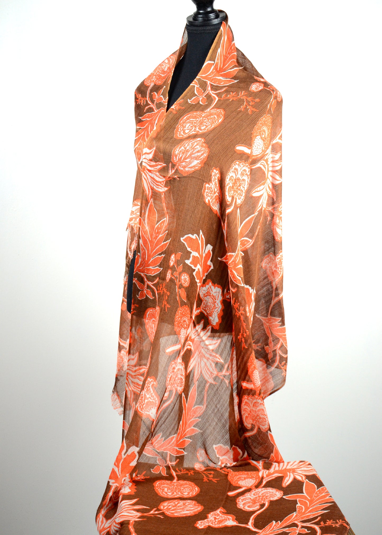 Brown- Orange floral print Pashmina stole