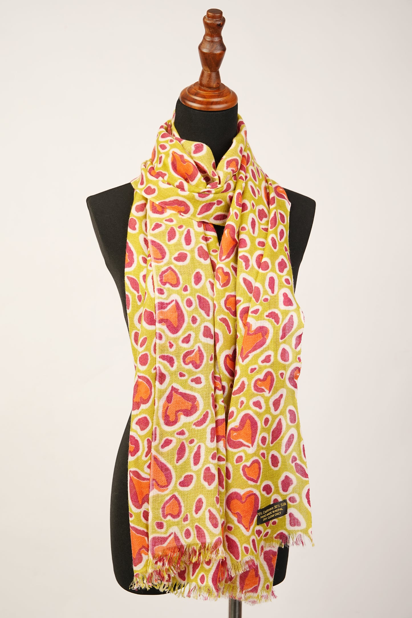 Heart Print in Mustard Red Orange Color Cashmere Shawl Wrap Bridal Warp, Bridesmaid Shawl, and Valentine's Day scarf a perfect choices.