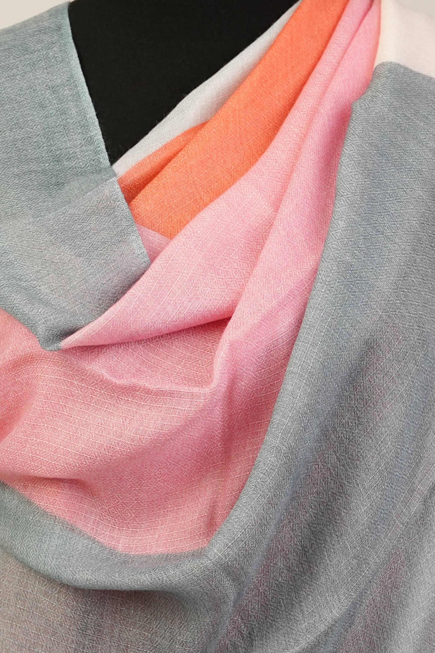 Classic Four-Tone Pashmina Silk Blend Shawl in Gray, Peach, Pink, and White