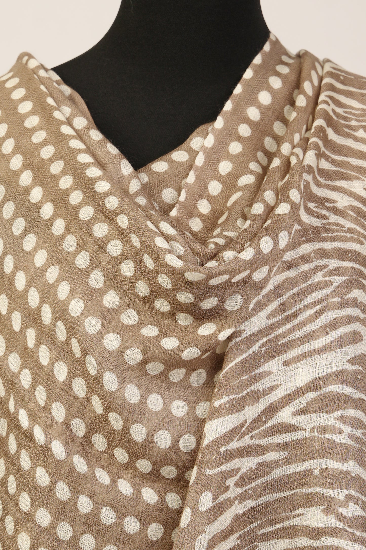 Perfect for Autumn, this Tan Colored Polka Dot Cashmere Shawl Blend with Silk