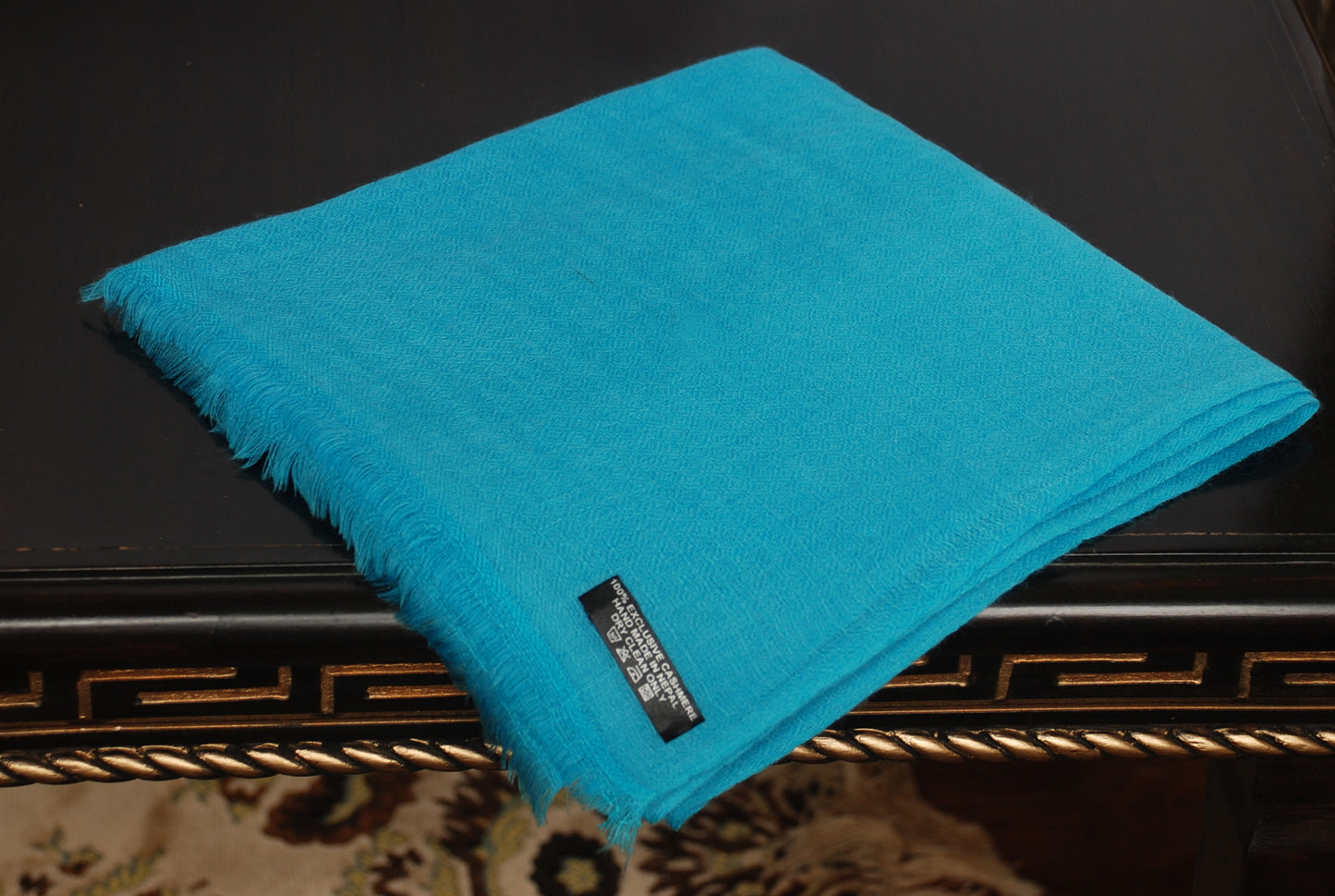 Featherweight Diamond Pattern Turquoise Cashmere Shawl