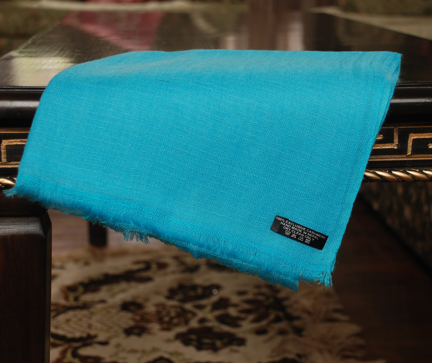 Featherweight Diamond Pattern Turquoise Cashmere Shawl