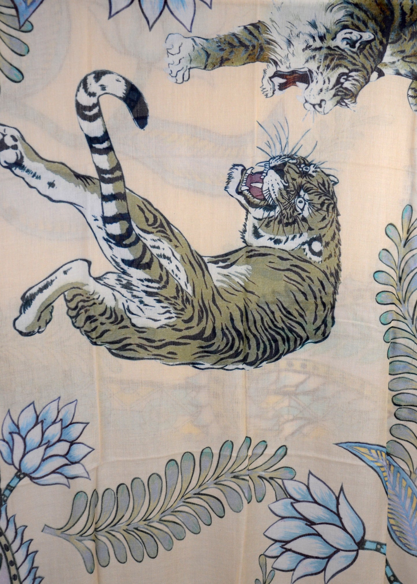 100% Cream Cashmere Shawl with Tiger print