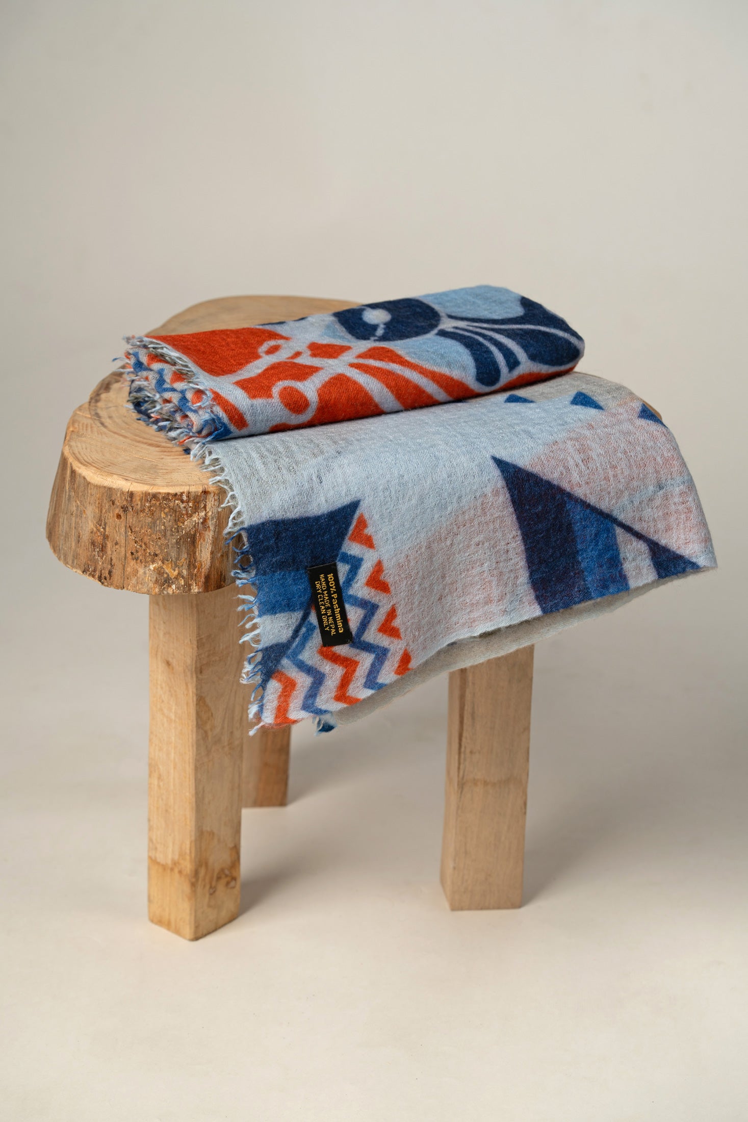 Abstract Print Sky Blue Cashmere Stole
