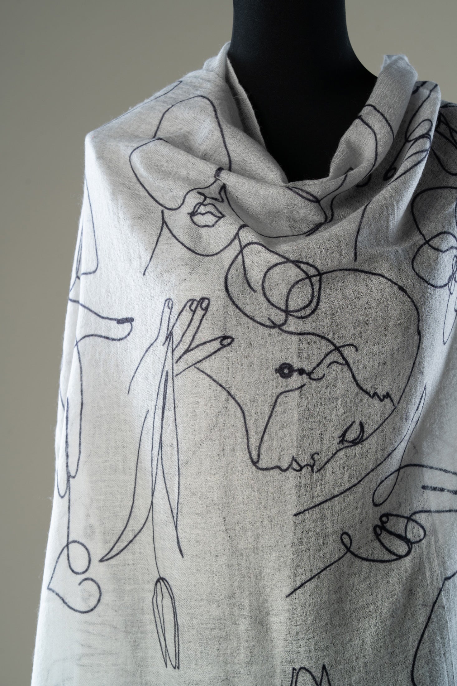 Line-art Blue Pashmina Scarf