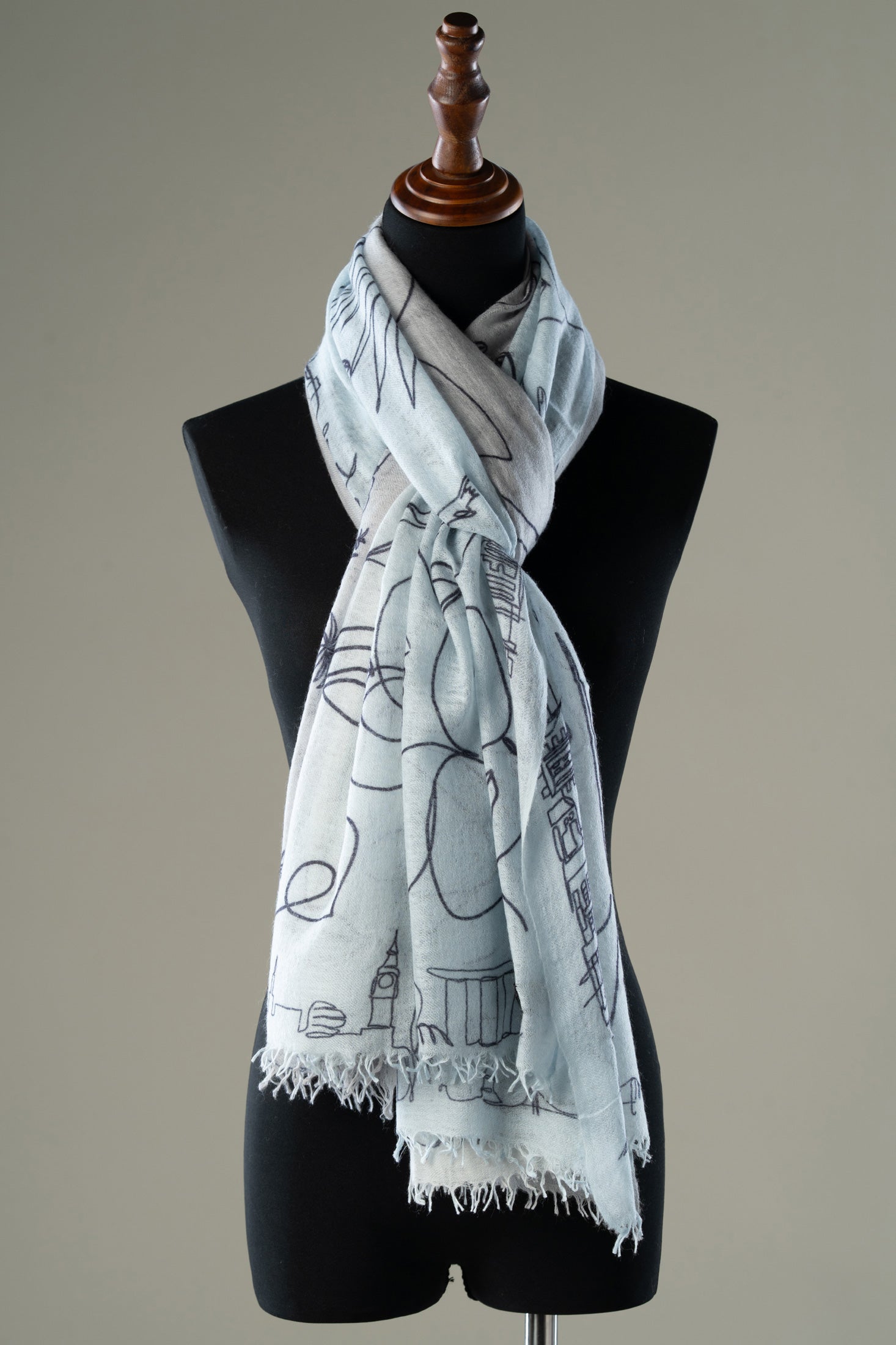 Line-art Blue Pashmina Scarf