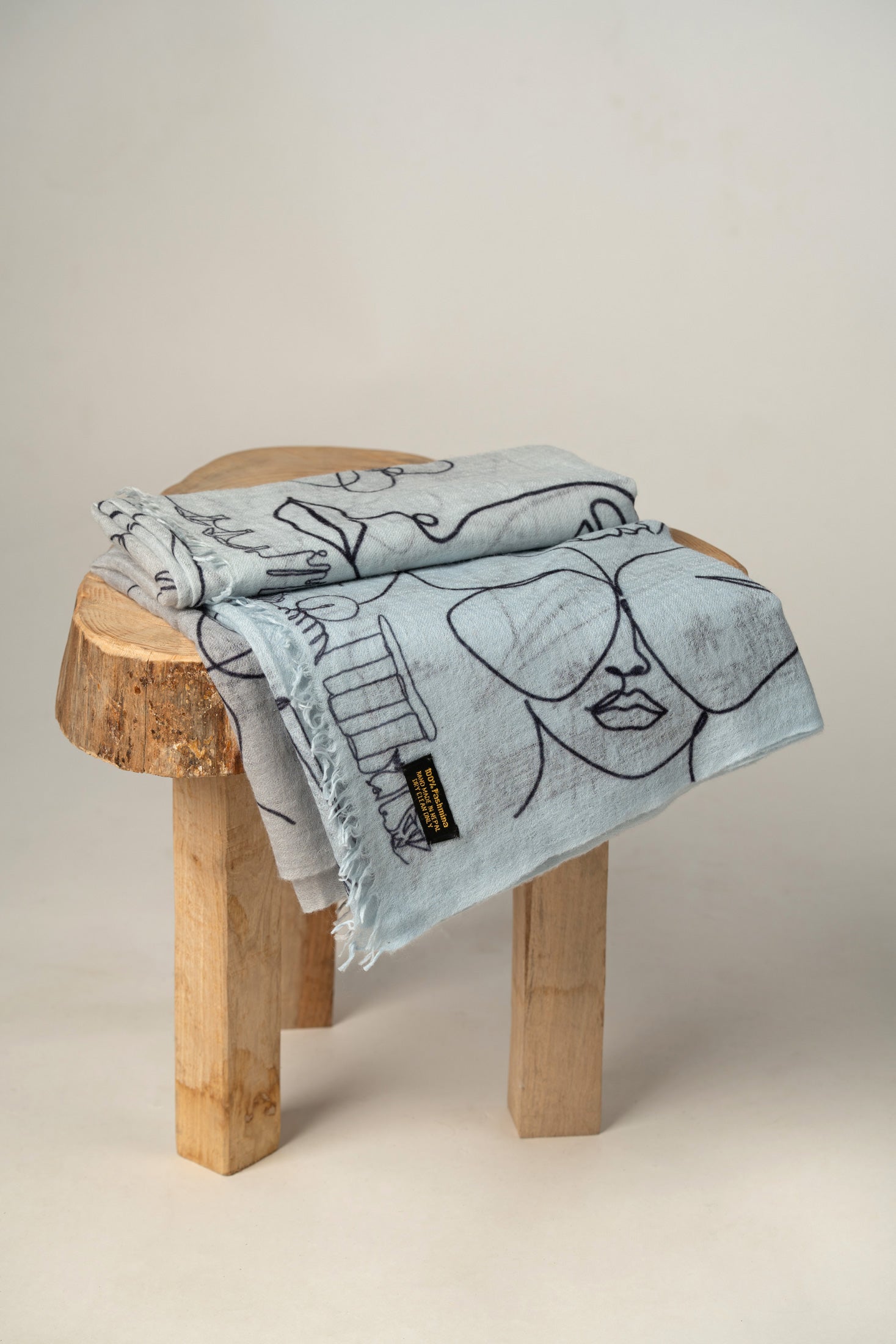 Line-art Blue Pashmina Scarf