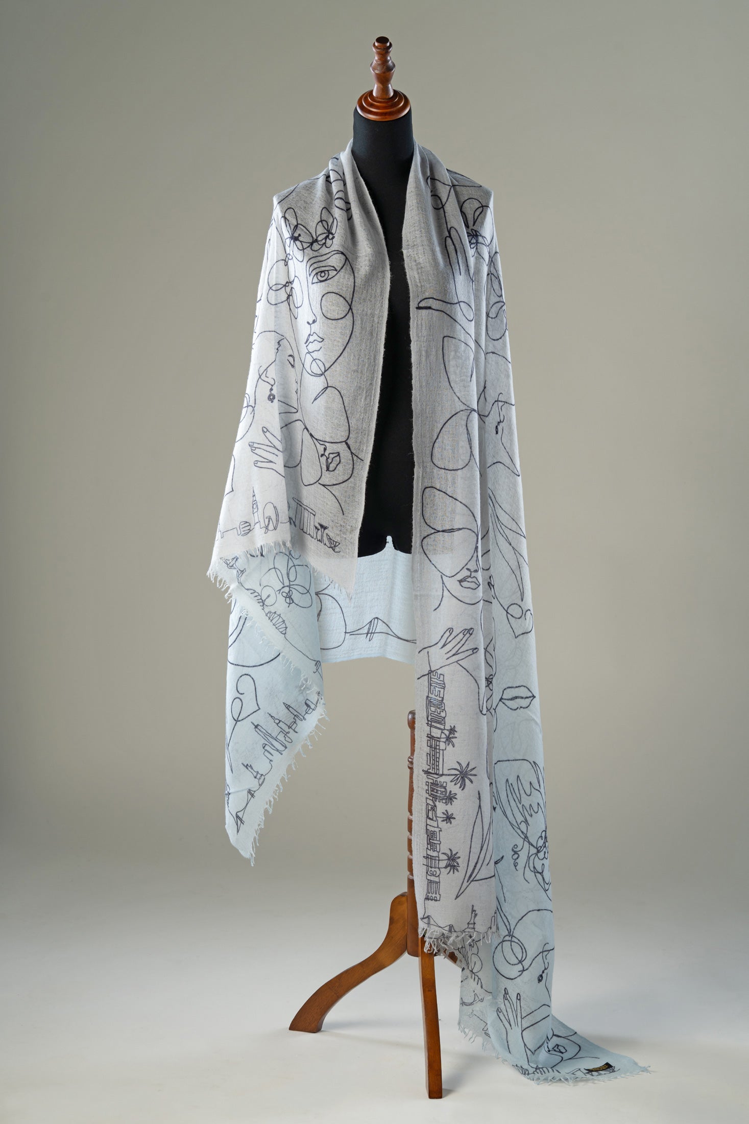 Line-art Blue Pashmina Scarf