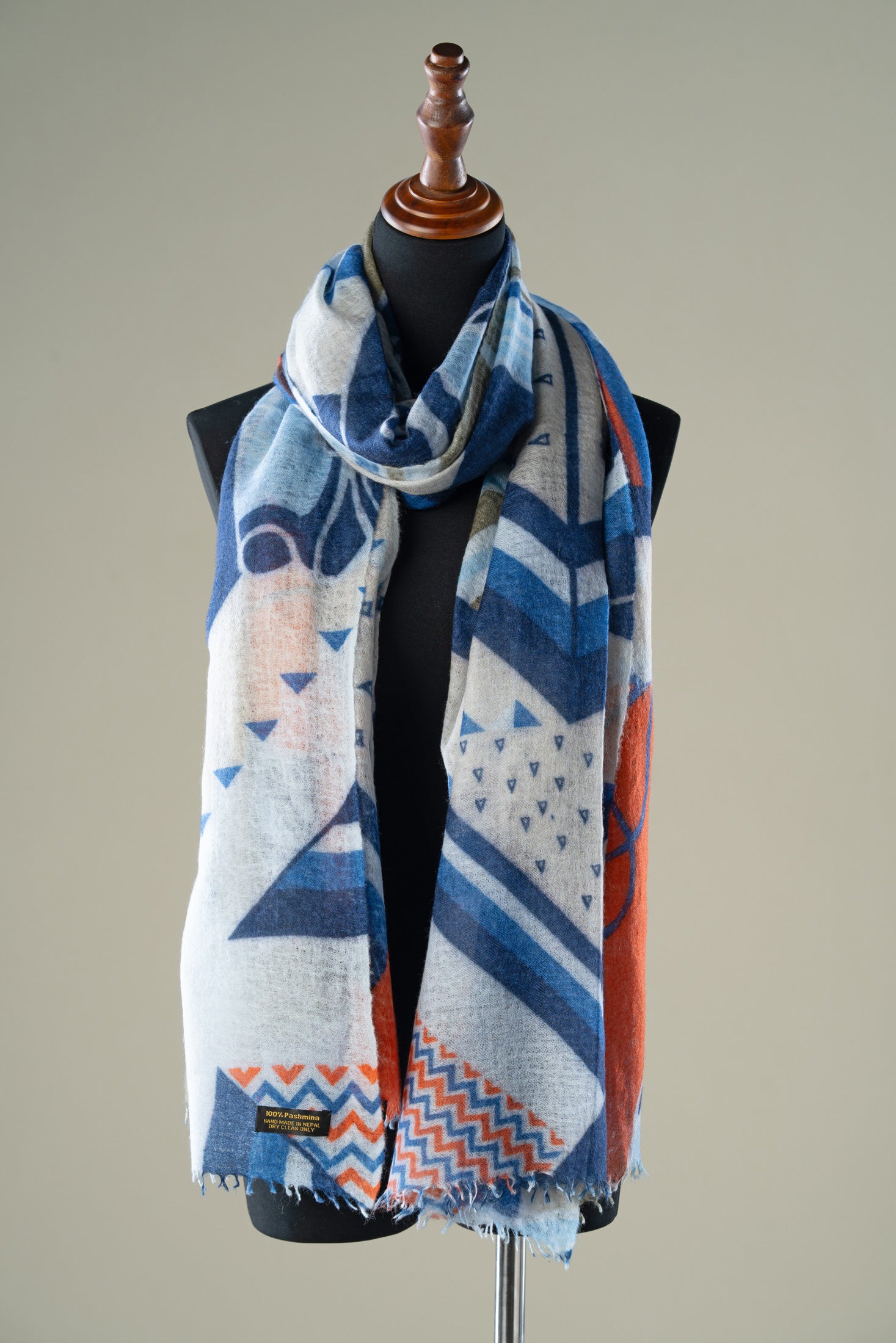 Abstract Print Sky Blue Cashmere Stole
