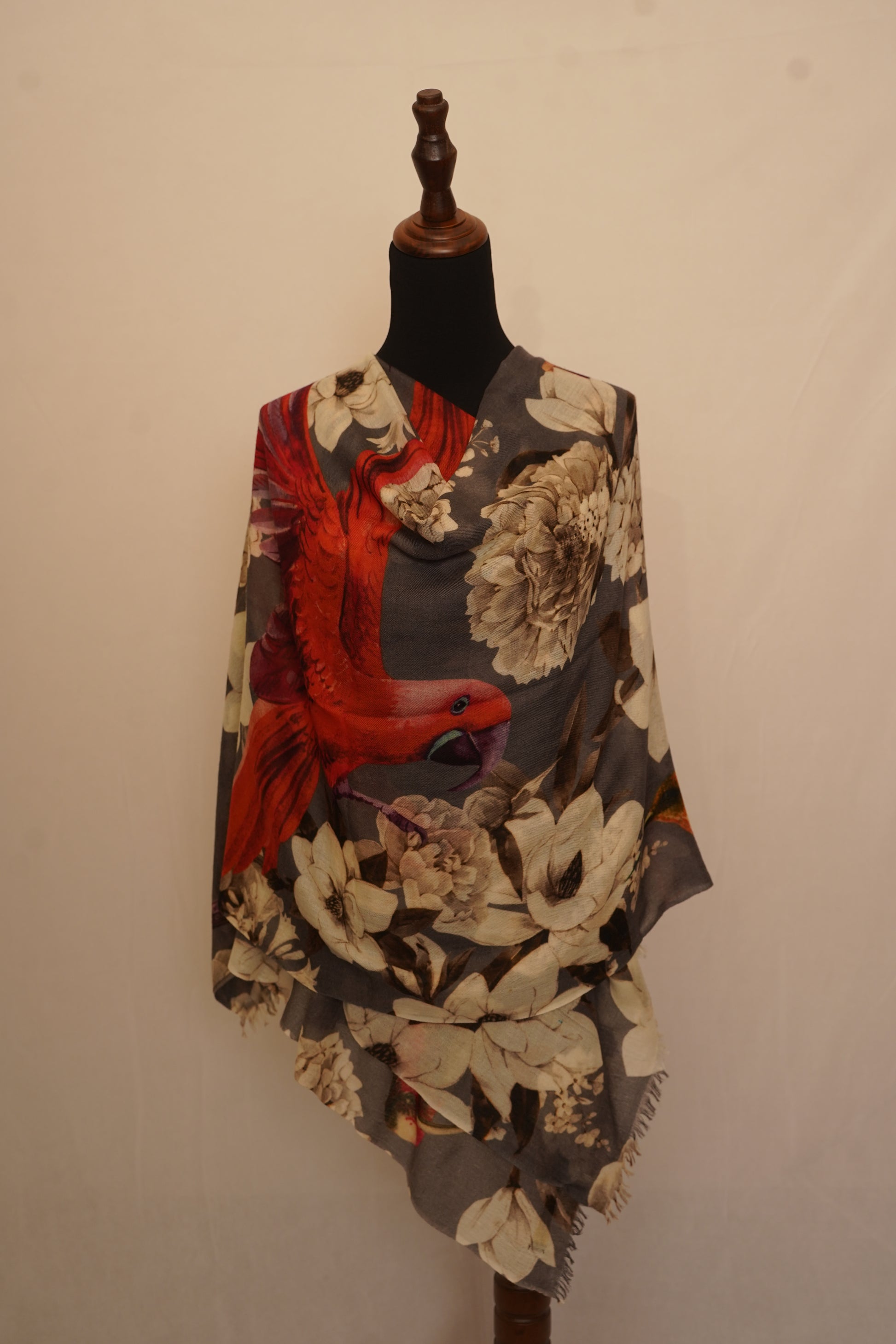 Bird print cashmere wrap