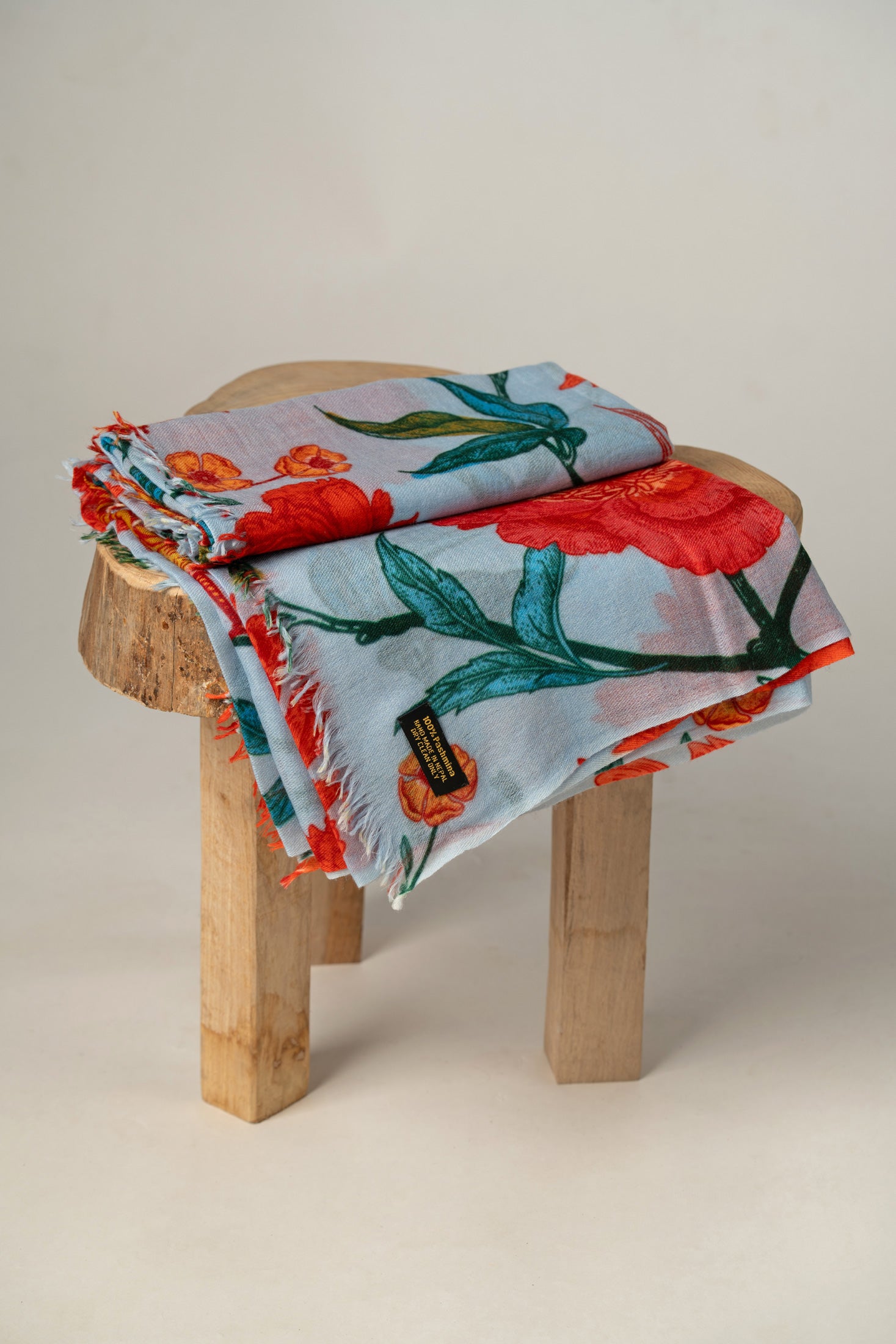 Floral & Bird Print Pashmina Shawl | Handmade in Nepal
