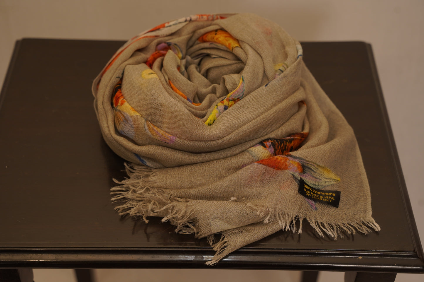 Brown Fish print pashmina shawl