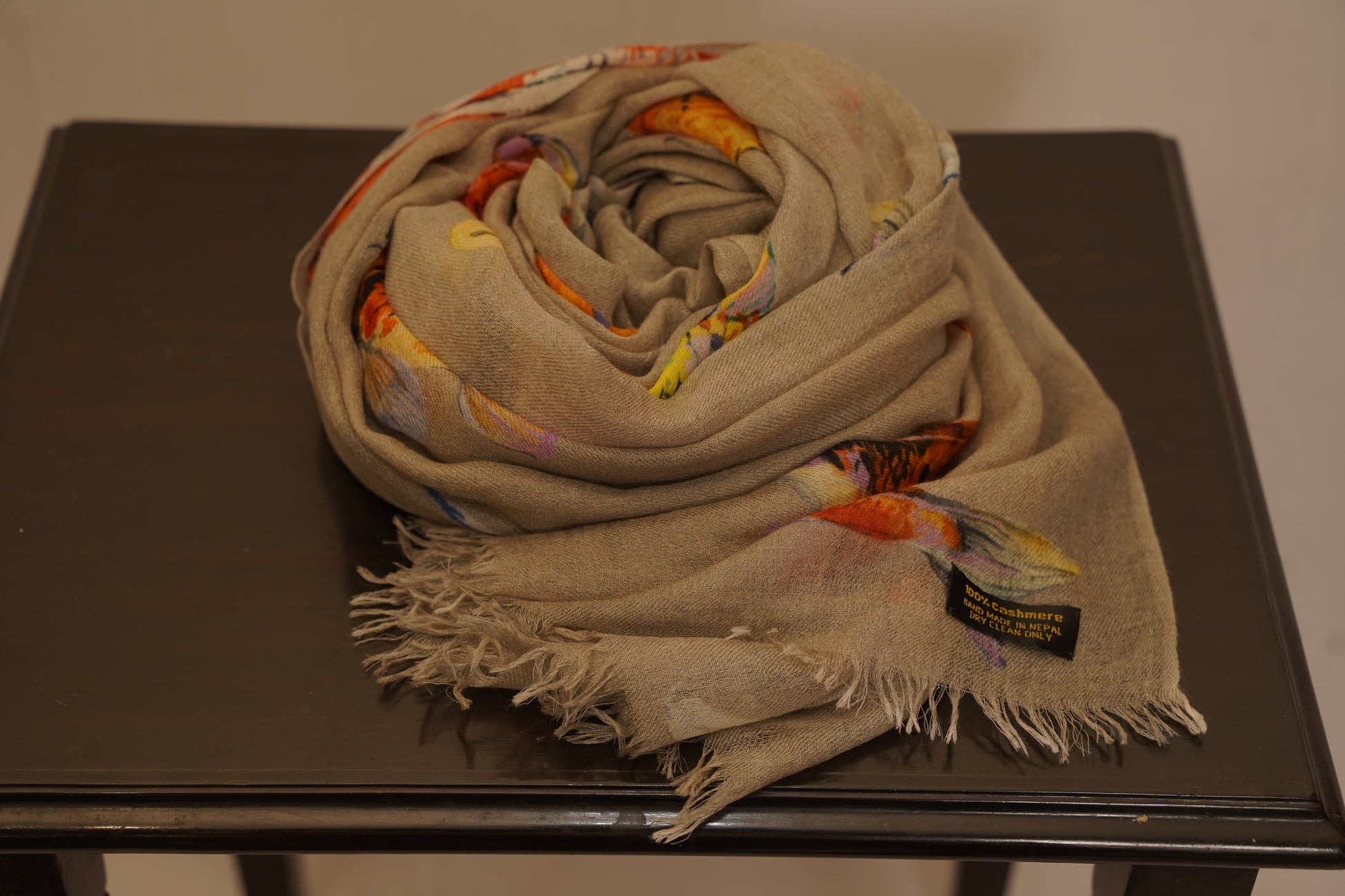 Brown Fish print pashmina shawl