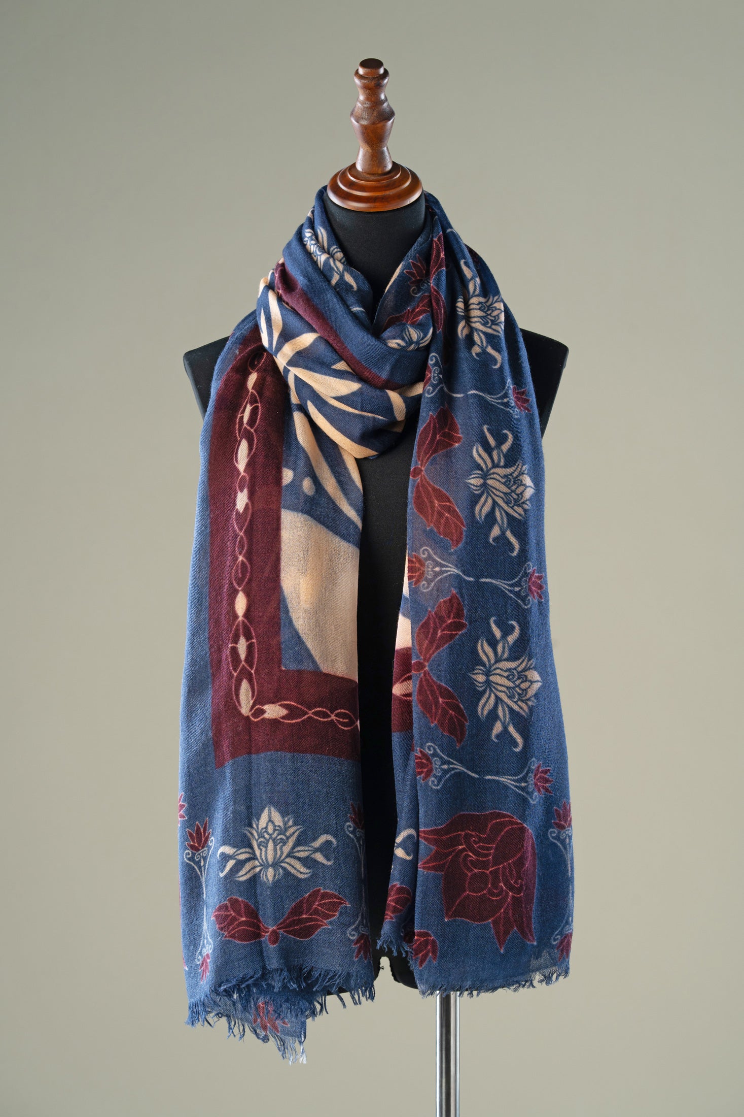 Premium Blue Floral Cashmere Stole