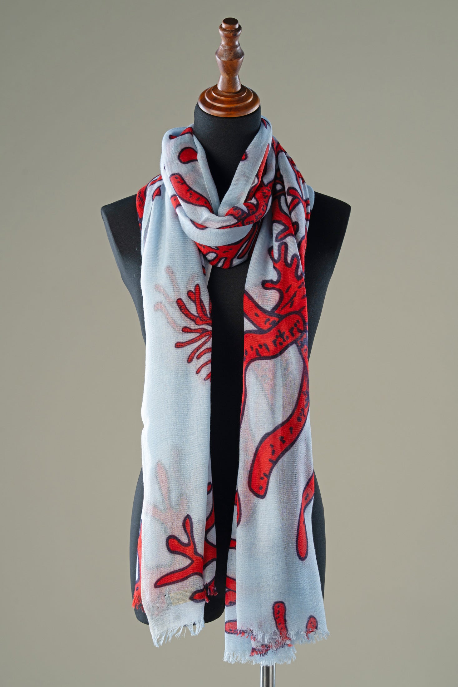 Red Coral Print Pashmina Shawl | Ocean Inspired Elegance