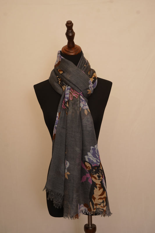 Pure Cashmere shawl with Floral and Animal print