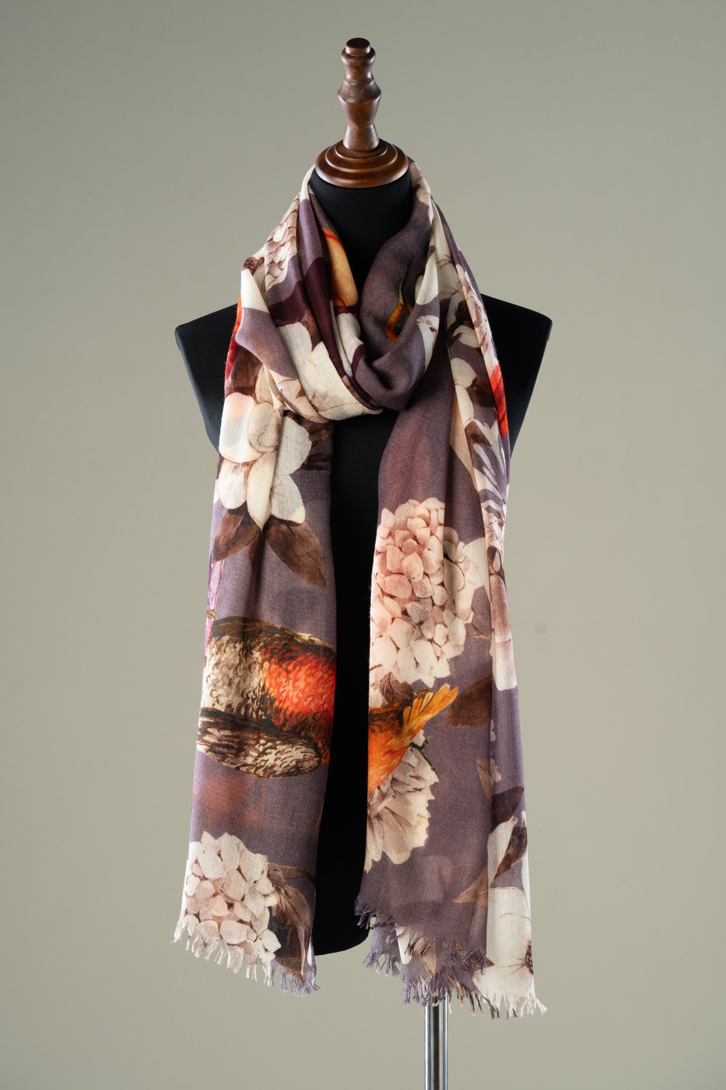 Tropical Forest Summer Floral and Toucan Bird Motif Cashmere Stole