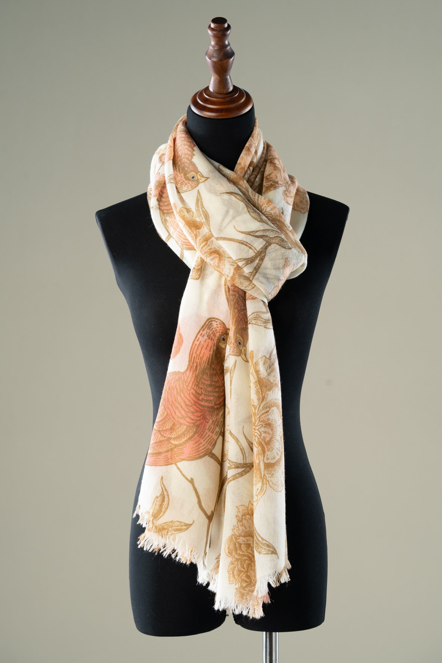 Elegant floral patterns in warm Ivory cashmere Stole