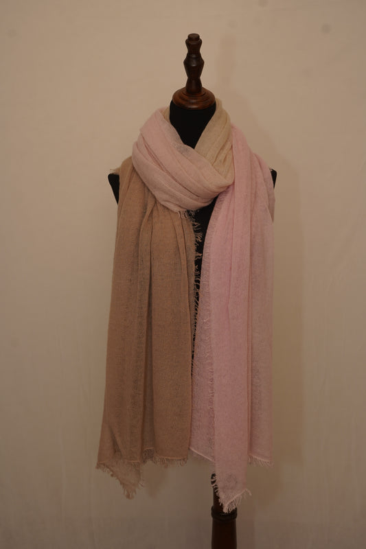 Pure Pashmina Shawl – Handwoven Luxury in Soft Blush & Neutral Tones