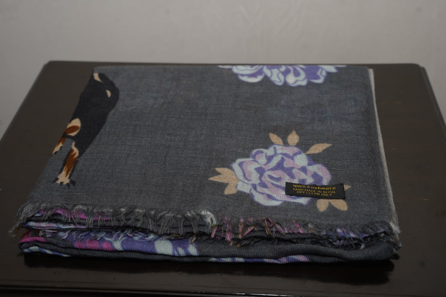 Pure Cashmere shawl with Floral and Animal print