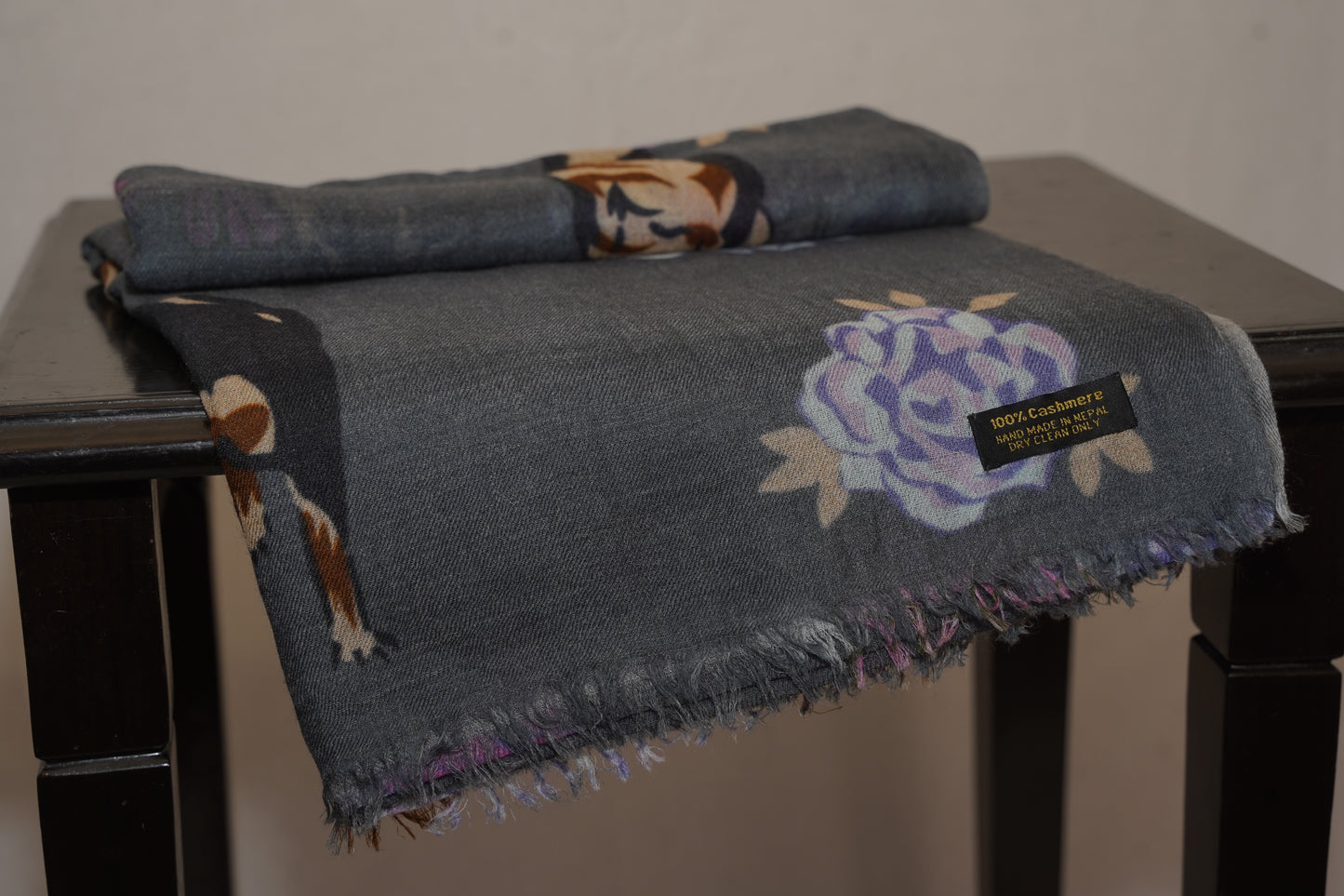 Pure Cashmere shawl with Floral and Animal print