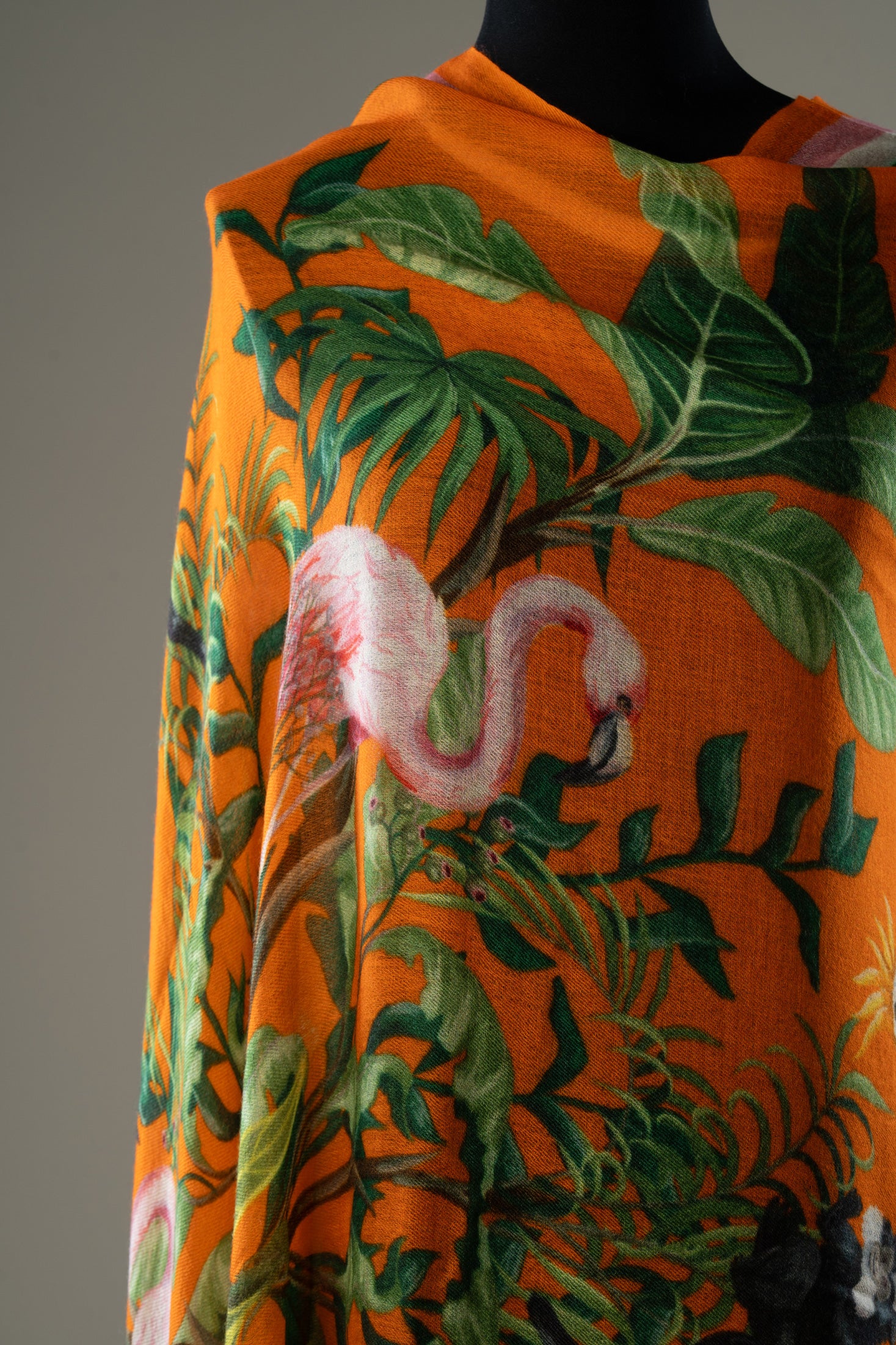 High Quality Tropical Botanical Warm Orange Pashmina Shawl