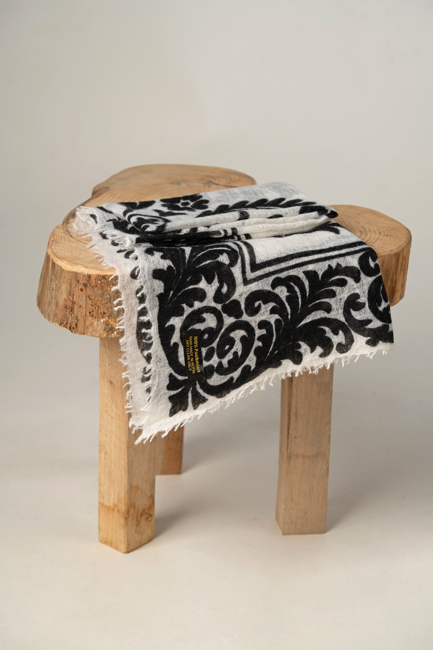 Square Ivory Black Contract Cashmere Scarf