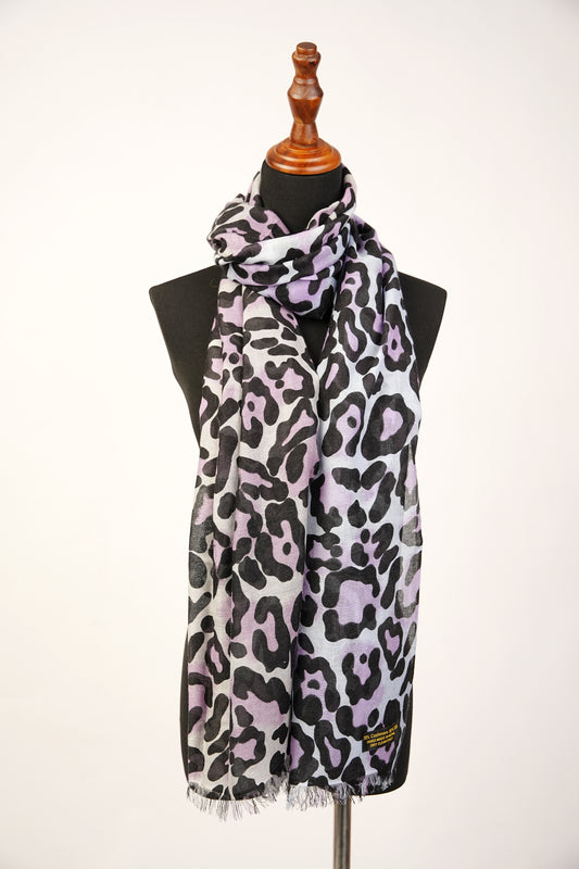 Leopard Print Peach and Black Cashmere Shawl Wrap Stole and Scarf