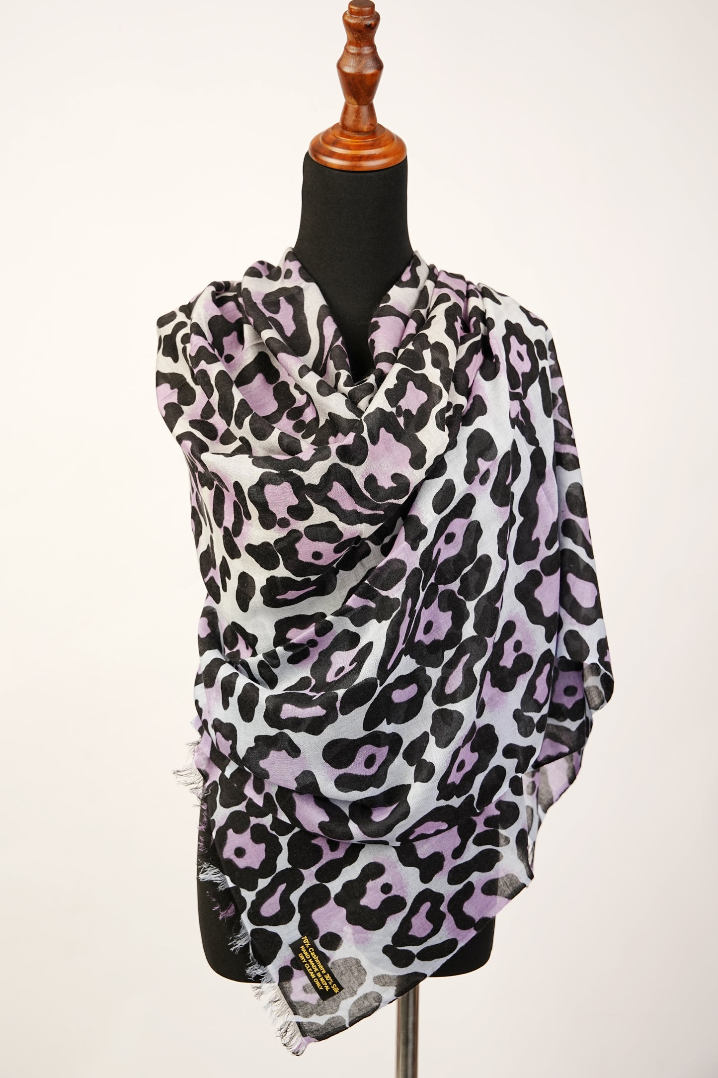 Leopard Print Peach and Black Cashmere Shawl Wrap Stole and Scarf