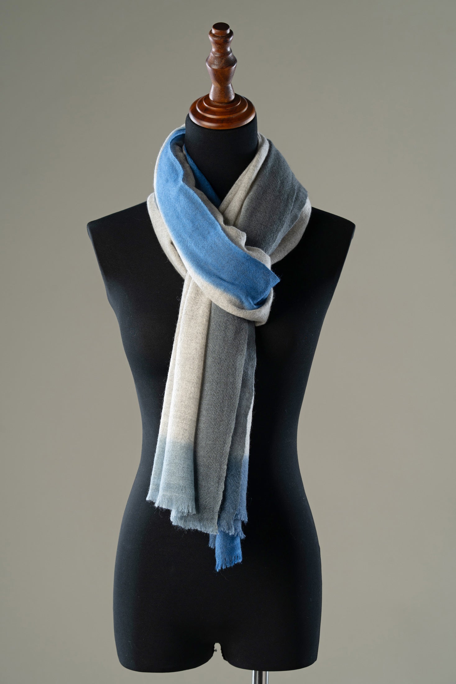Light Grey Gradient Blue Tinted Bordered Pashmina Stole
