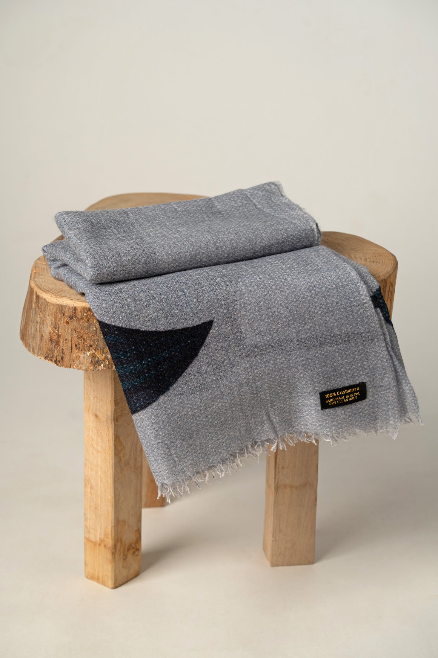 Silver Grey Abstract Cashmere Shawl | Luxury Handwoven Designer Scarf