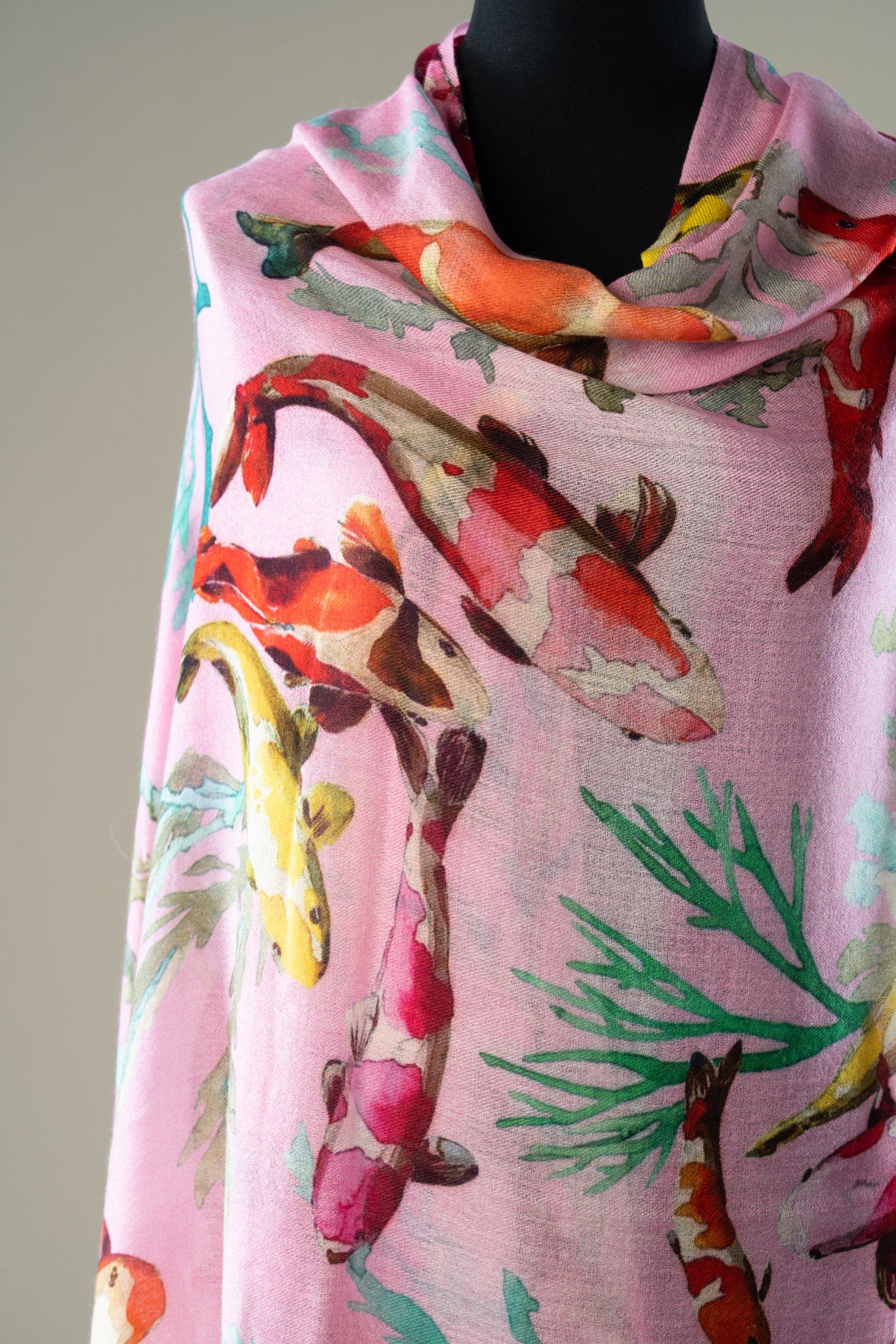 Luxury Pink Koi Fish Cashmere Shawl