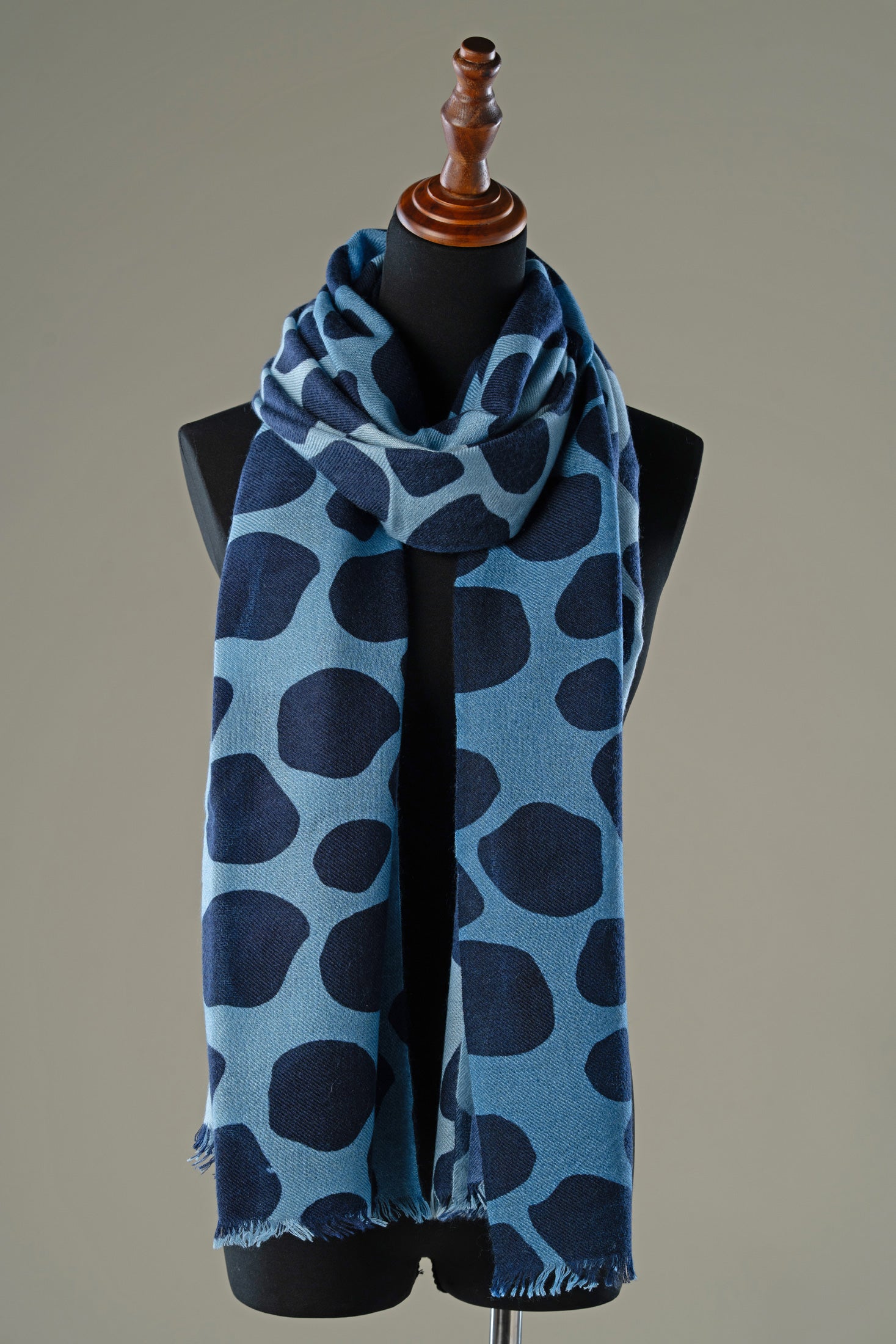 Blue Polka Dot Cashmere Wrap | Luxury Shawl for Women