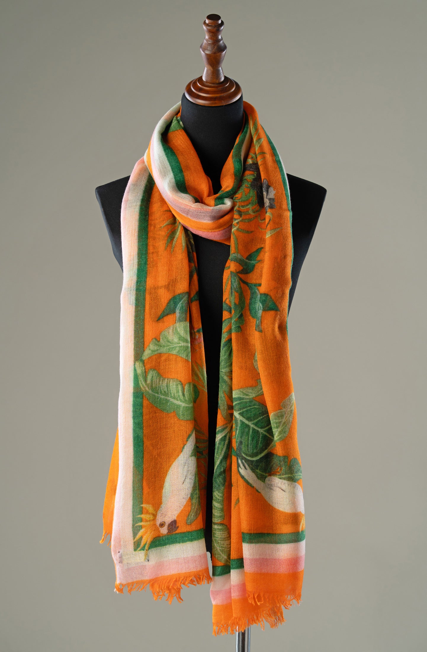 High Quality Tropical Botanical Warm Orange Pashmina Shawl