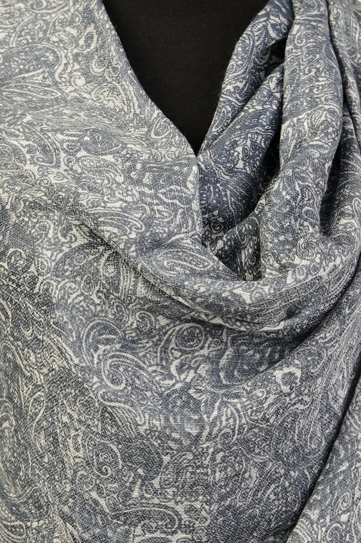 Gray Paisley Pashmina Silk Shawl