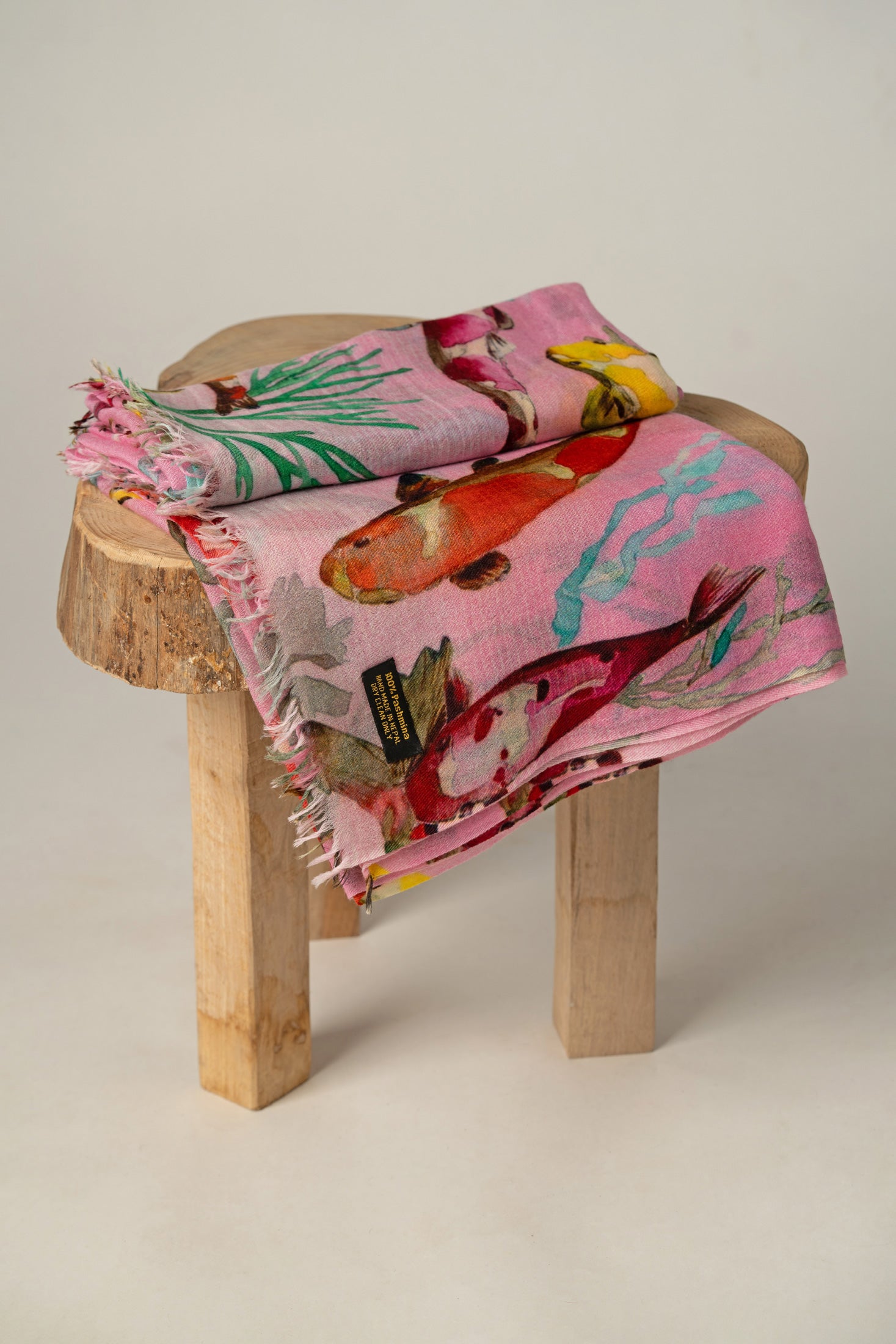 Luxury Pink Koi Fish Cashmere Shawl