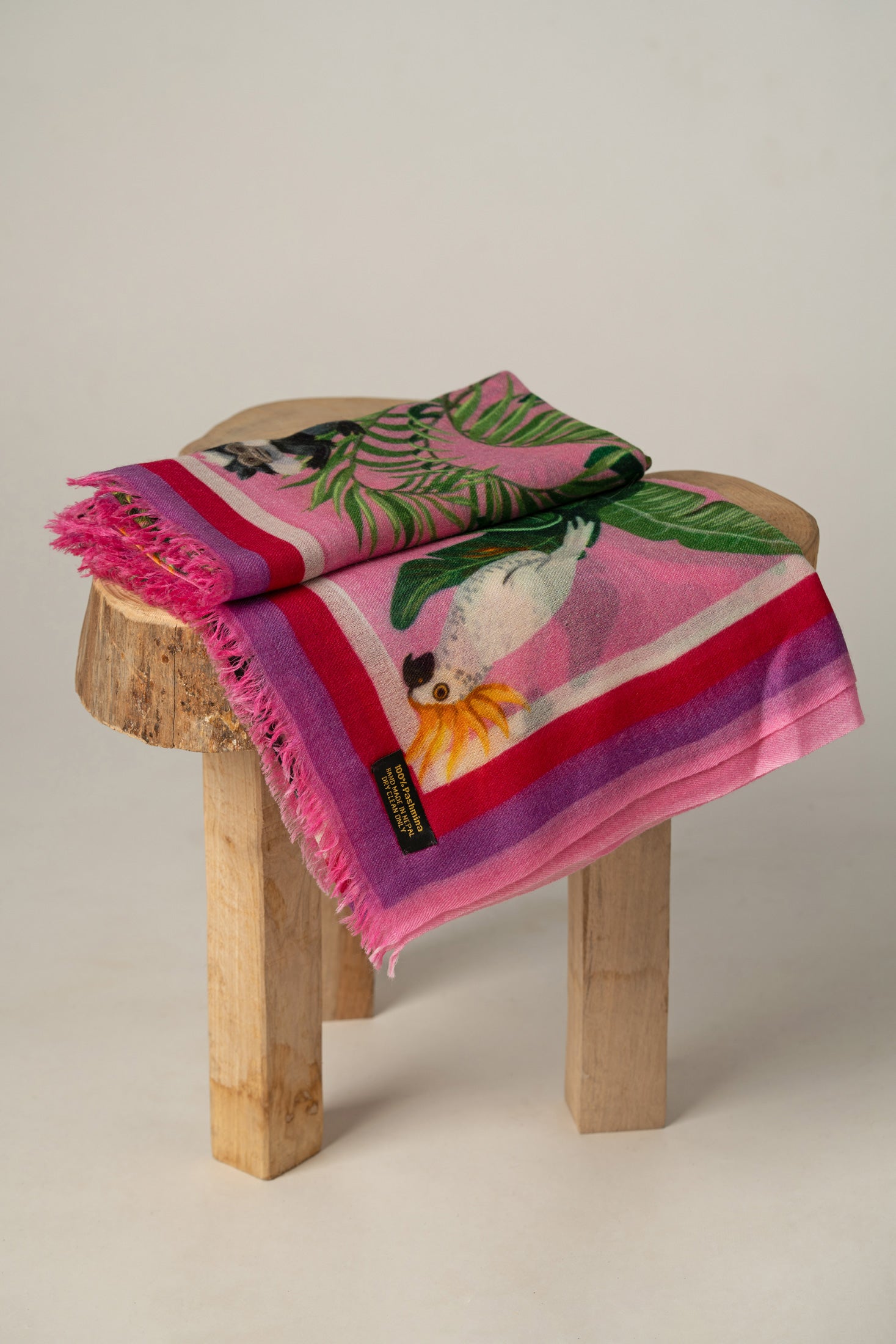 Botanical Print Pink Cashmere Shawl in Tropical Blush