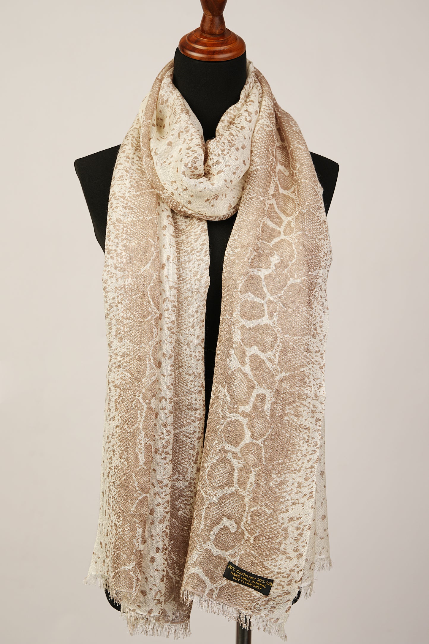 Traditional Cashmere Blend Silk Shawl with Snake skin Print