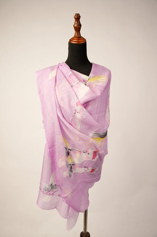 cashmere Shawl featuring a distinctive cockatoo bird paradise print