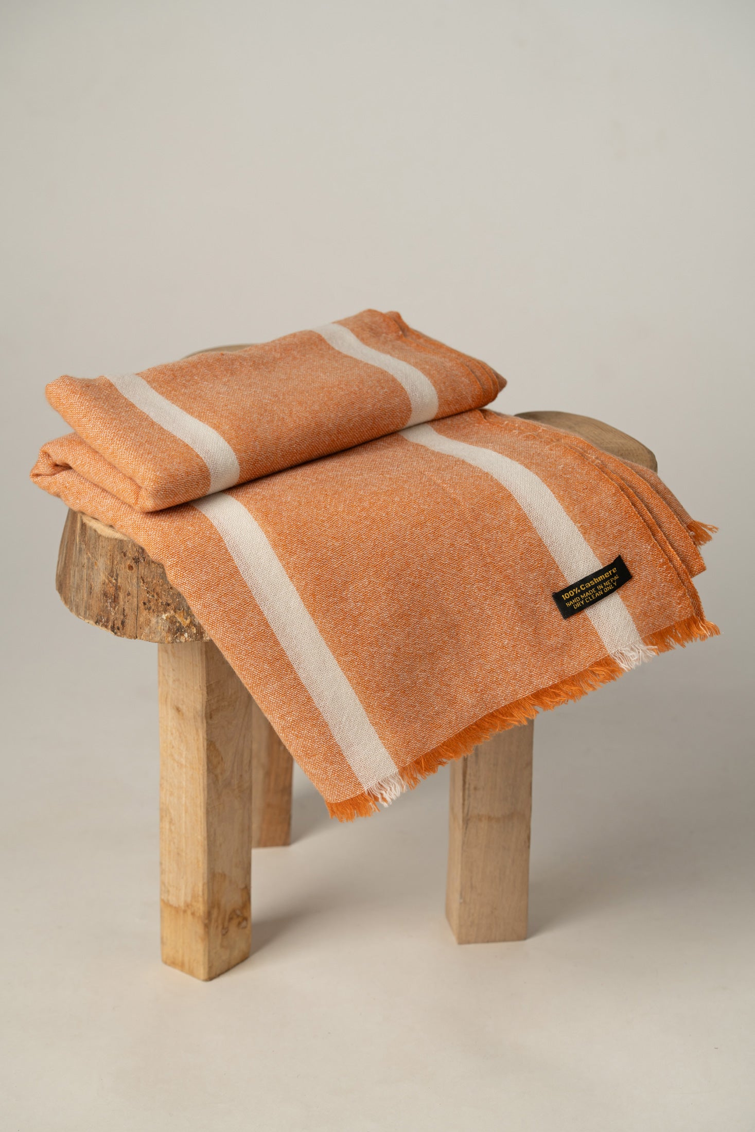 Peach Ivory Striped Pashmina Shawl | Luxury Handwoven Wrap
